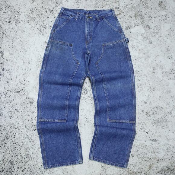 Vintage Carhartt B73 DST Faded Blue Jeans Denim Double Knee Carpenter Pant 29x32 - Picture 1 of 16